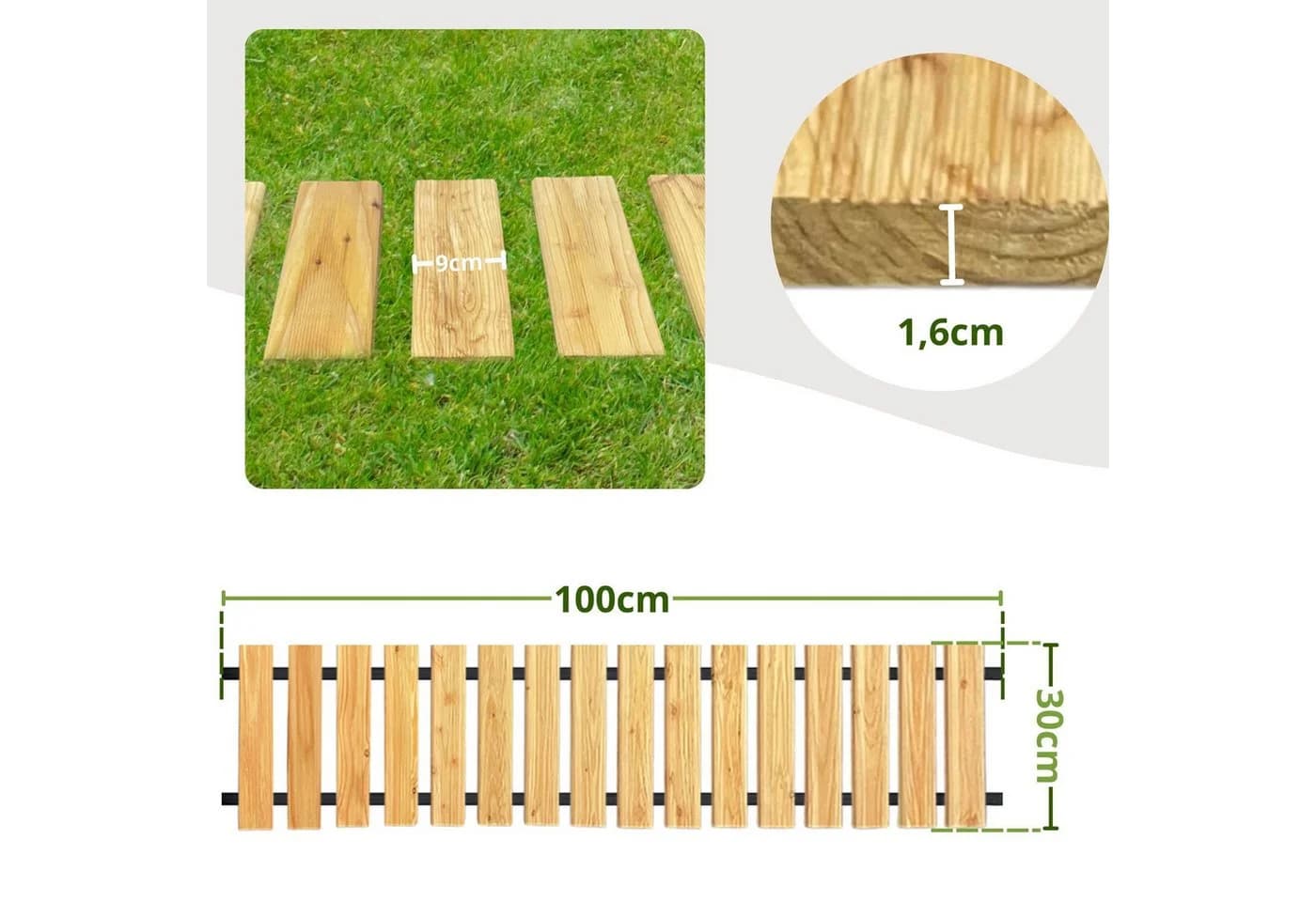 Floranica Gartenweg aus Lärchenholz Rollweg rutschfest