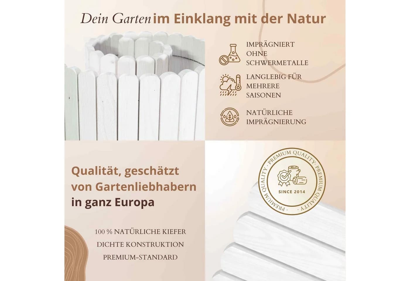 Floranica Beeteinfassung Weiß Kiefernholz 200 cm