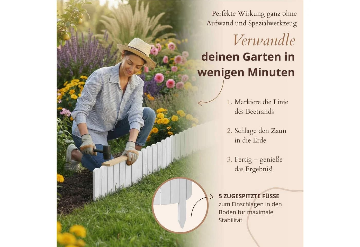 Floranica Beeteinfassung Weiß Kiefernholz 200 cm - Bild 5