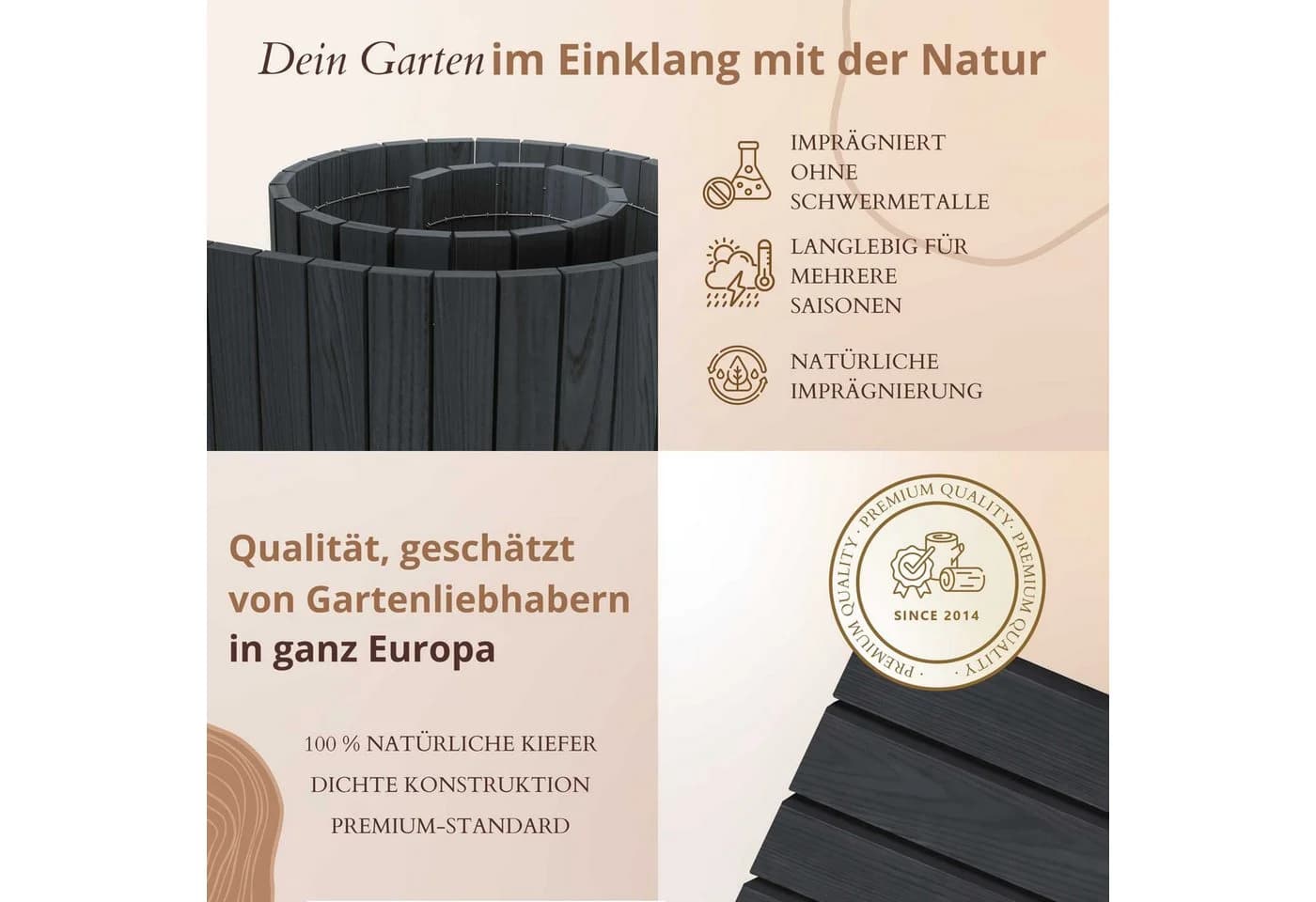 Floranica Beeteinfassung Anthrazit Flexibler Rollborder Kiefernholz