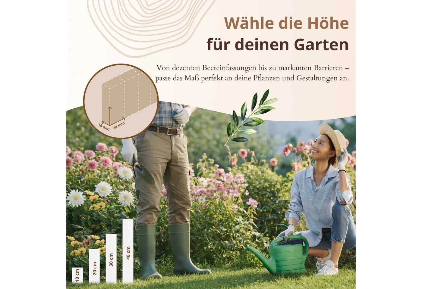 Floranica Beeteinfassung Anthrazit Flexibler Rollborder Kiefernholz - Bild 3