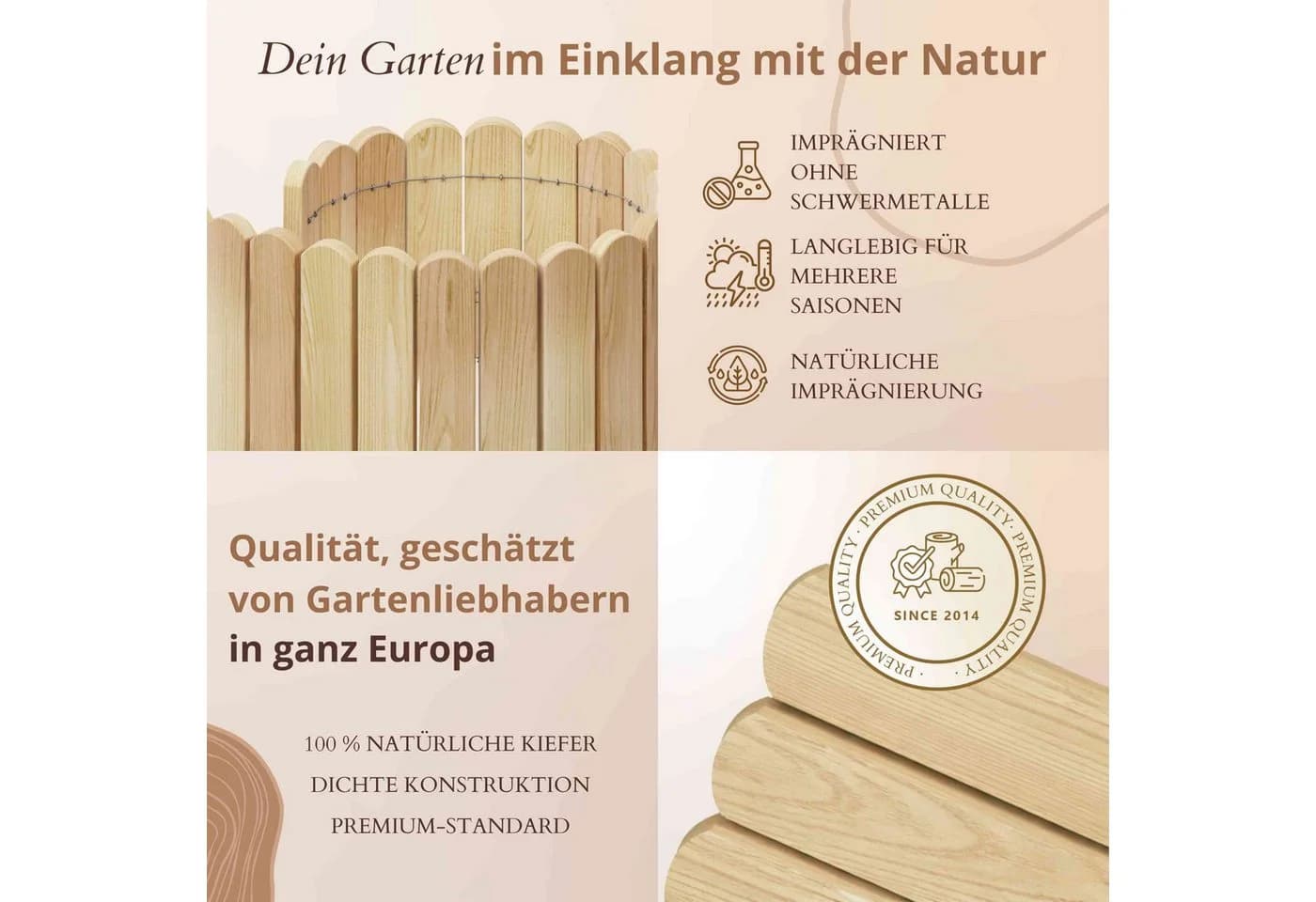 Floranica Flexible Rasenkante Rollborder Beetumrandung Kiefernholz Natur