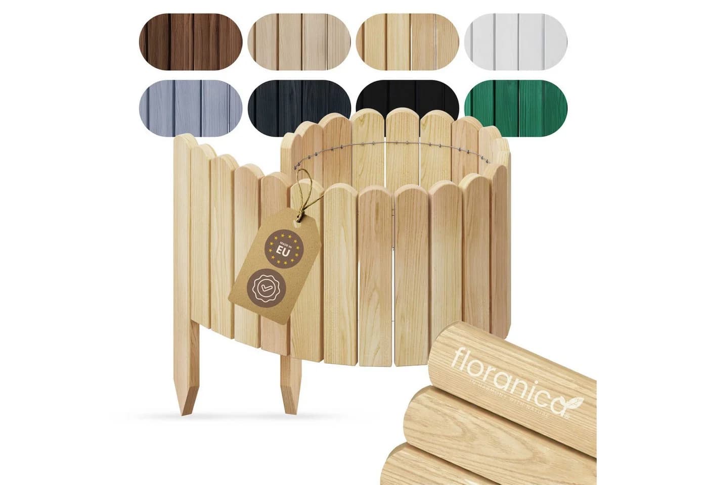 Floranica Flexible Rasenkante Rollborder Beetumrandung Kiefernholz Natur - Bild 2