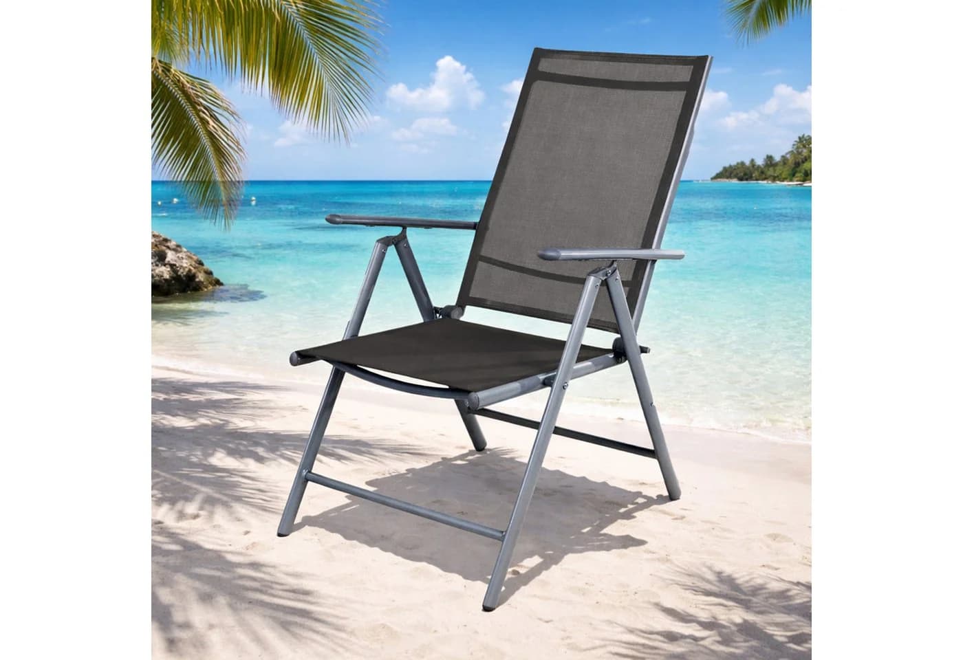 Mojawo Aluminium Garten Klappstuhl Silber/Anthrazit 7-Positionen