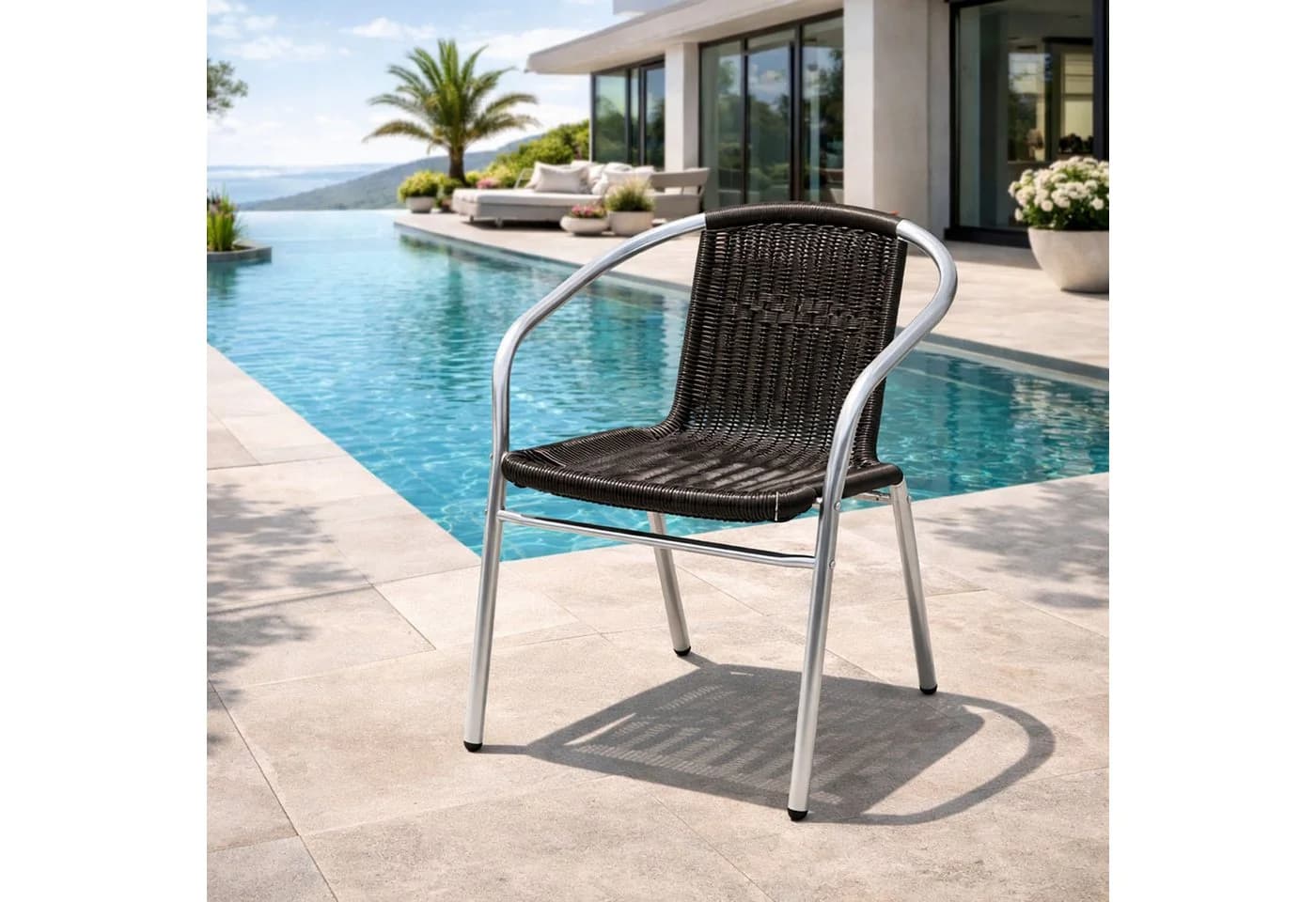 Mojawo Armlehnstuhl Aluminium Polyrattan Bistrostuhl stapelbar Silber Schwarz - Bild 2