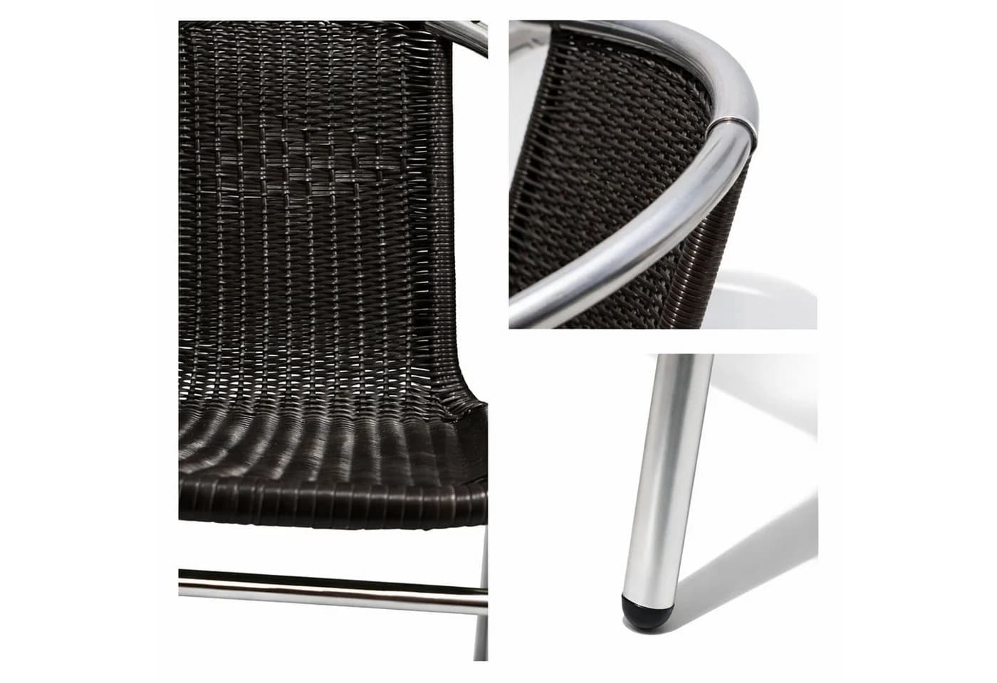 Mojawo Armlehnstuhl Aluminium Polyrattan Bistrostuhl stapelbar Silber Schwarz - Bild 3