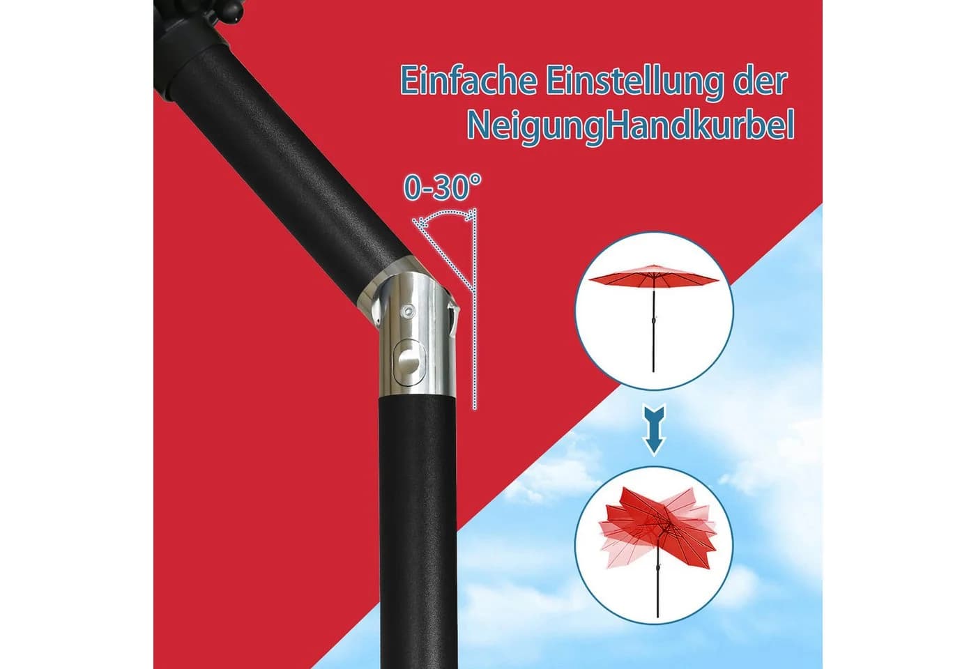 Angel Living Sonnenschirm Rot UV-Schutz 50+ Polyester - Bild 4