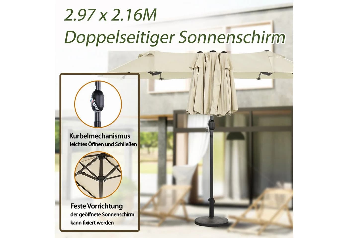 Angel Living Sonnenschirm Rechteckig UV50+ Beige/Creme - Bild 5
