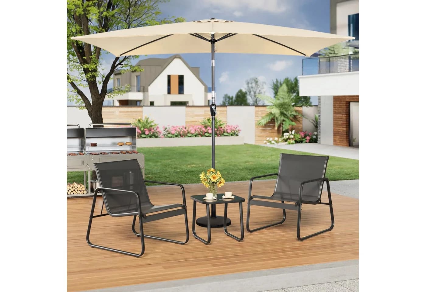 Angel Living Sonnenschirm 200x300 cm Rechteckig Kurbel UV-Schutz 50+ Beige - Bild 2