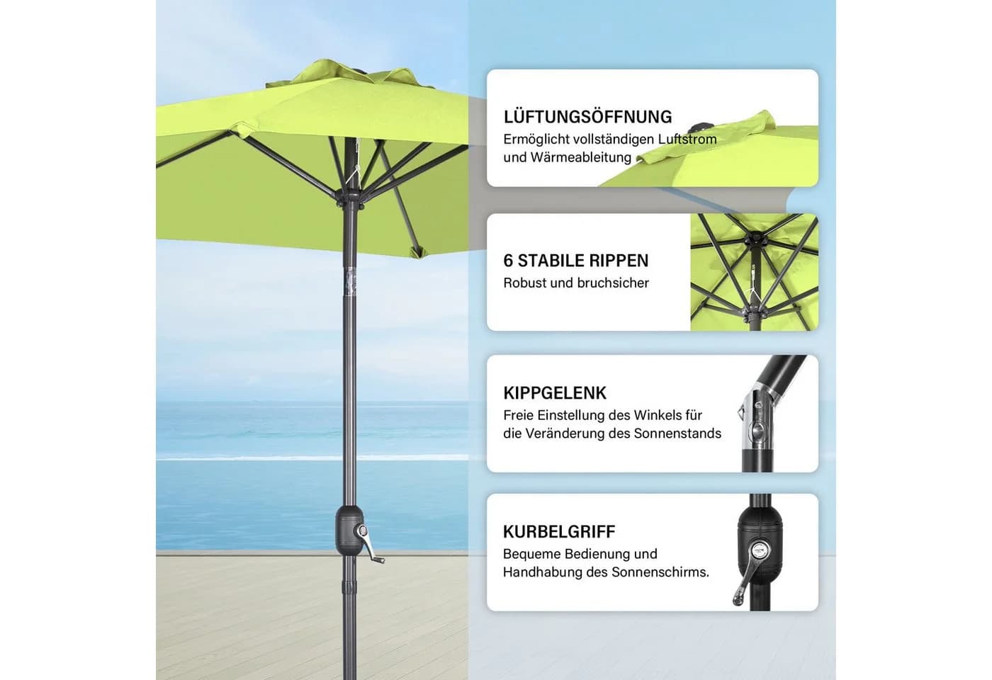 Angel Living Sonnenschirm 2,7 m Ampel mit Kurbel & UV-Schutz - Bild 5