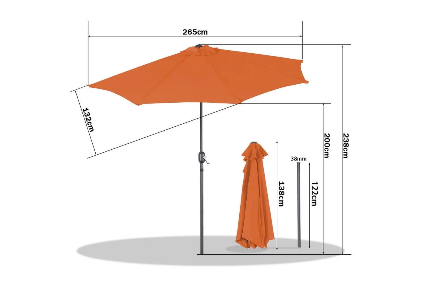 Angel Living Halbrund Sonnenschirm 2,7m mit Kurbel & Neigung