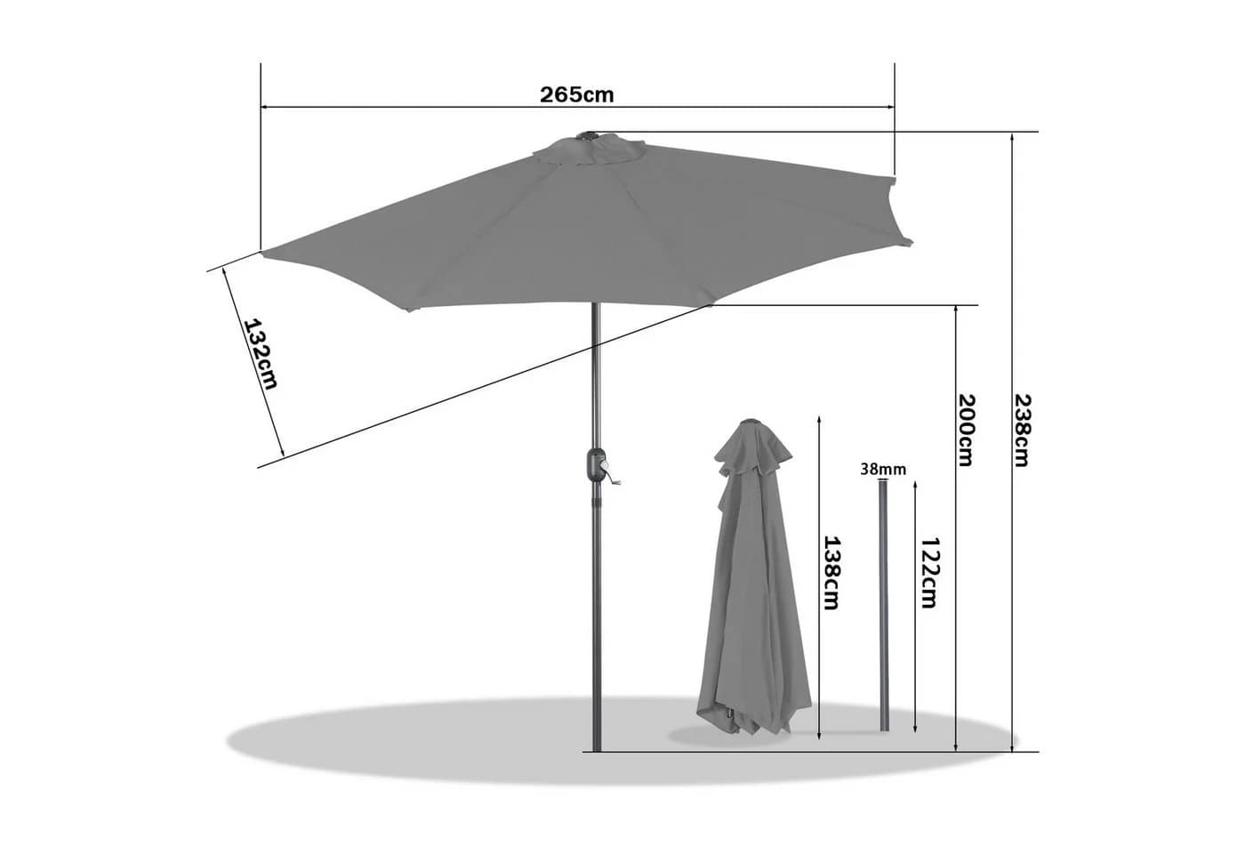 Angel Living Halbrund Sonnenschirm 2,7m mit Kurbel und Neigung