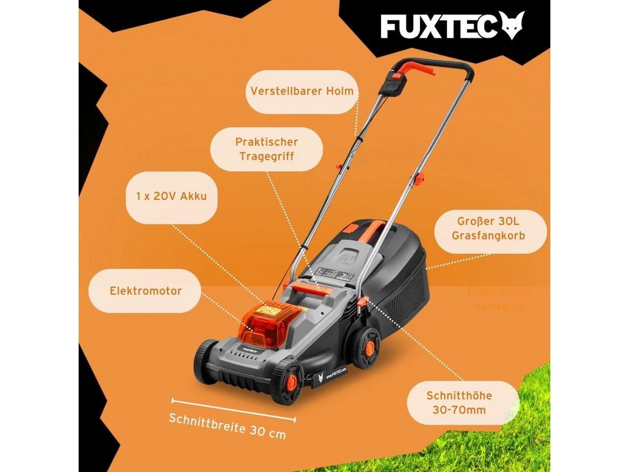 FUXTEC 20V Akku Rasenmäher & Heckenschere Set Schwarz