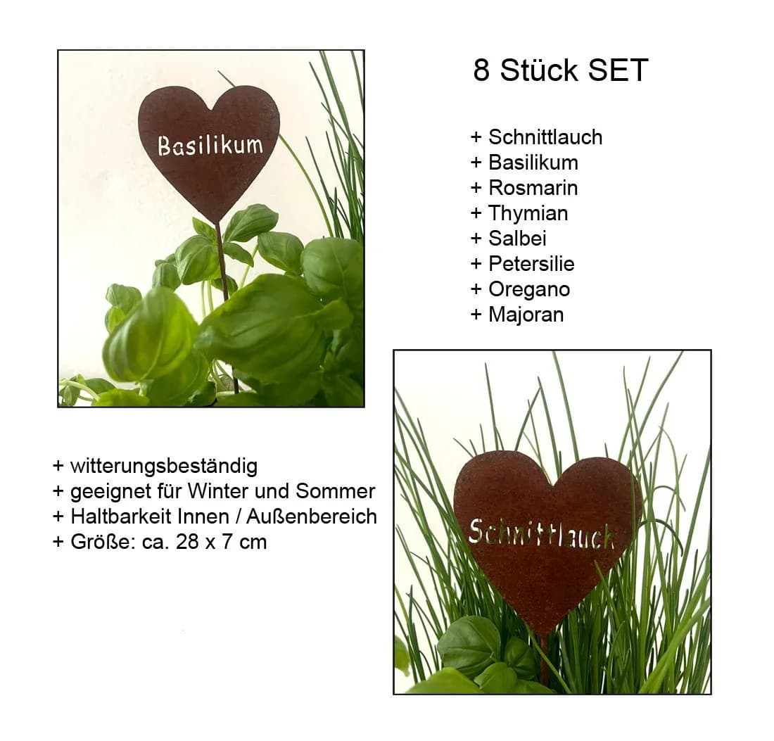 LB H&F Lilienburg Kräuterstecker 8er Set Metall Edelrost Garten