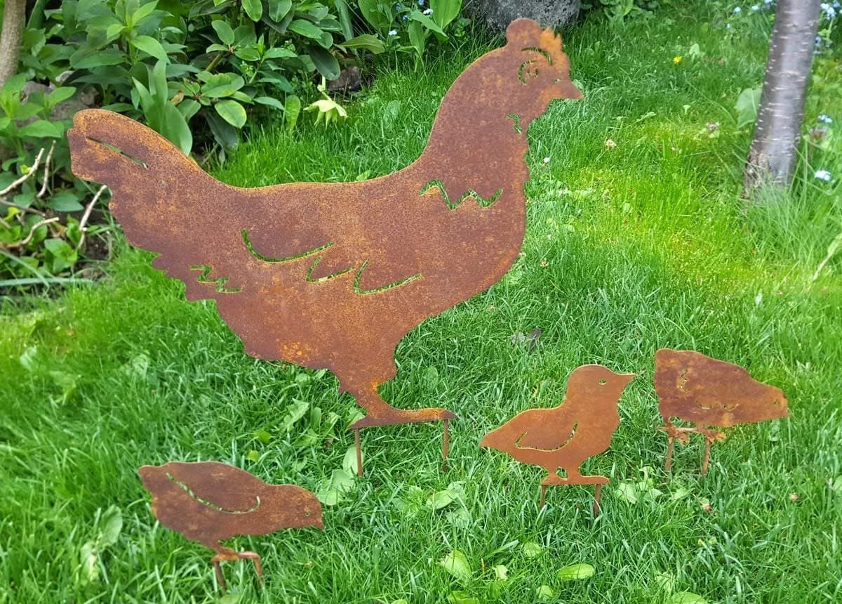 LB H&F Lilienburg Gartenstecker 4er Set Hühnerfamilie Rost Metall - Bild 2