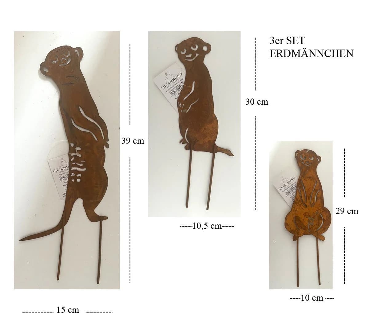 LB H&F Lilienburg Erdmännchen Roststecker 3er Set Gartenfigur Braun - Bild 3