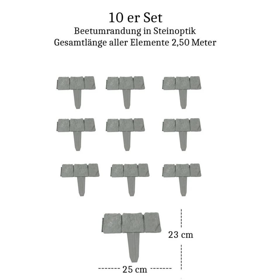 LB H&F Lilienburg Beetbegrenzung Grau Steinoptik 10er Set
