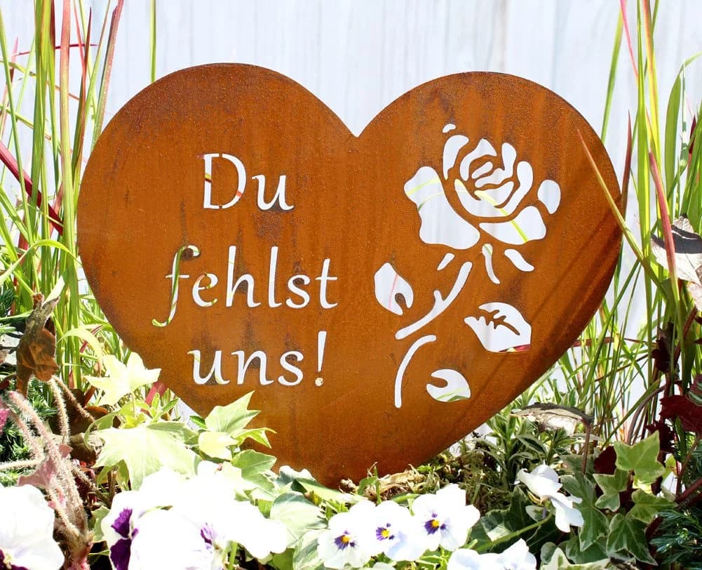 LB H&F Lilienburg Grabstecker Herz Rost Braun Metall Dekofigur