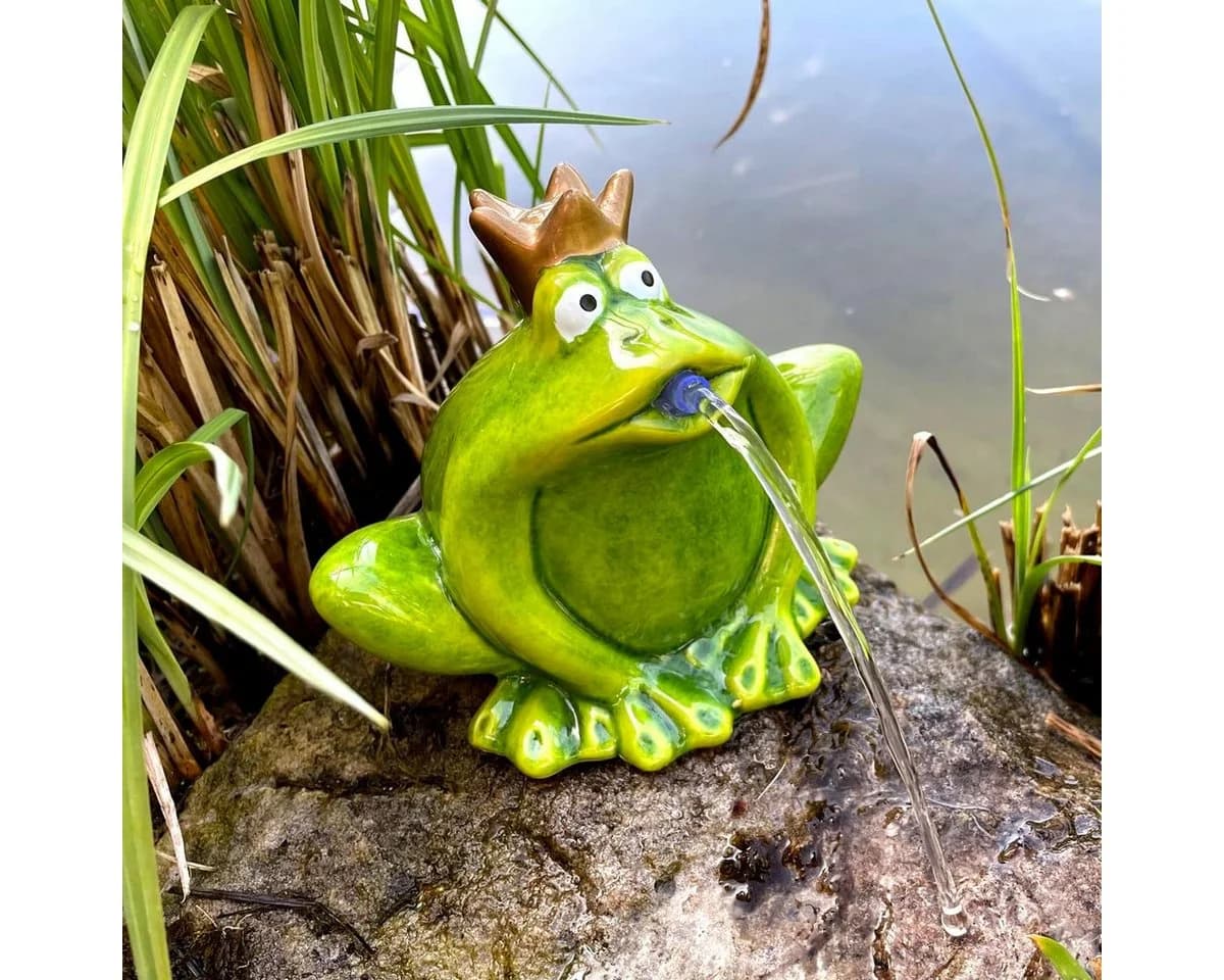 LB H&F Lilienburg Frosch Wasserspeier mit Pumpe, grün, wetterfest