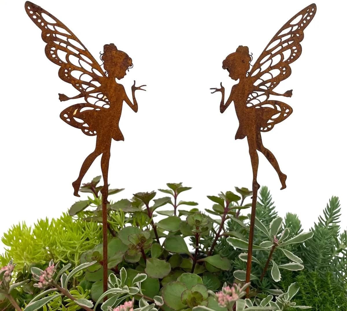 LB H&F Lilienburg Dekofigur 2er SET Elfe Fee Rostdeko Gartenstecker - Bild 2