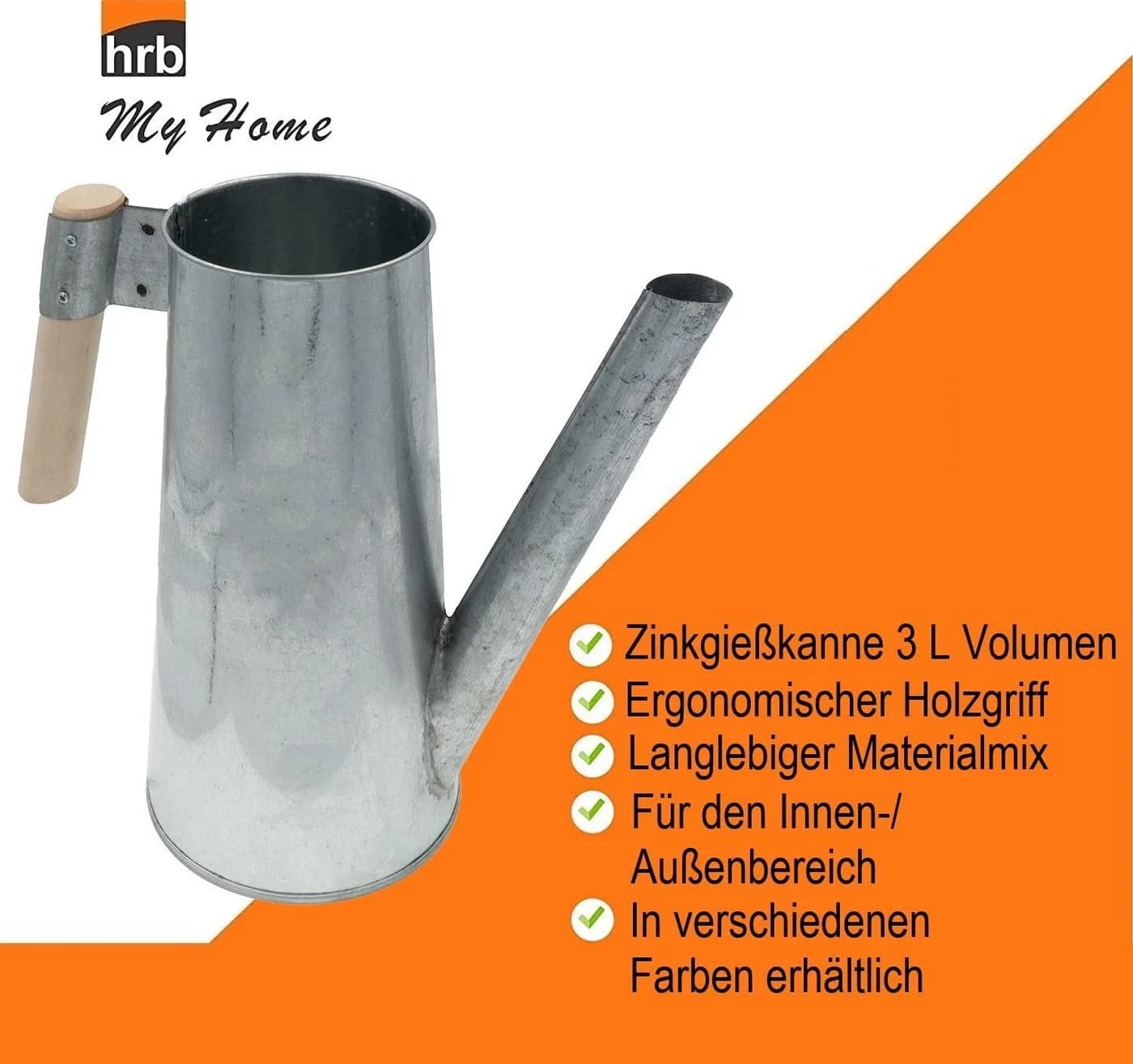 hrb Gießkanne 3L feuerverzinkt Buchenholzgriff silber - Bild 4