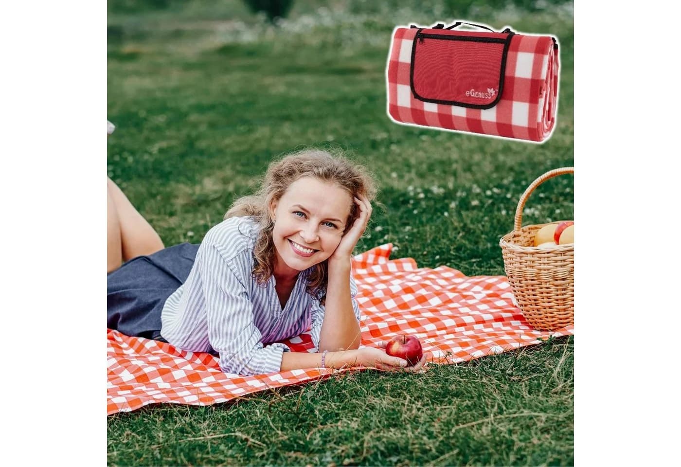 Picknickdecke 200x200 cm wasserdicht isolierend abwaschbar Rot eGenuss
