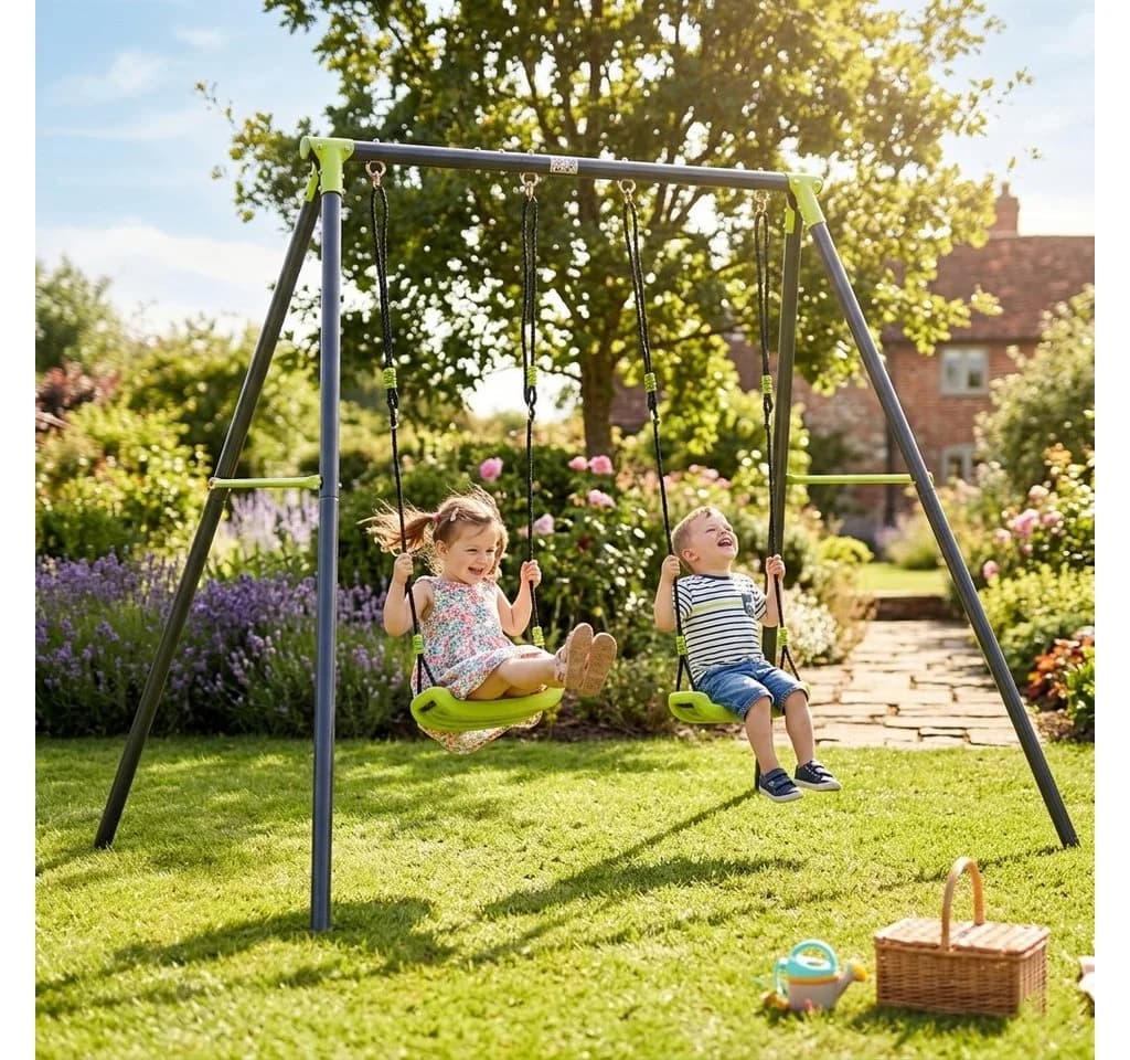 Baby Vivo Doppelschaukel Metall Gestell Kunststoff Sitz - Bild 3