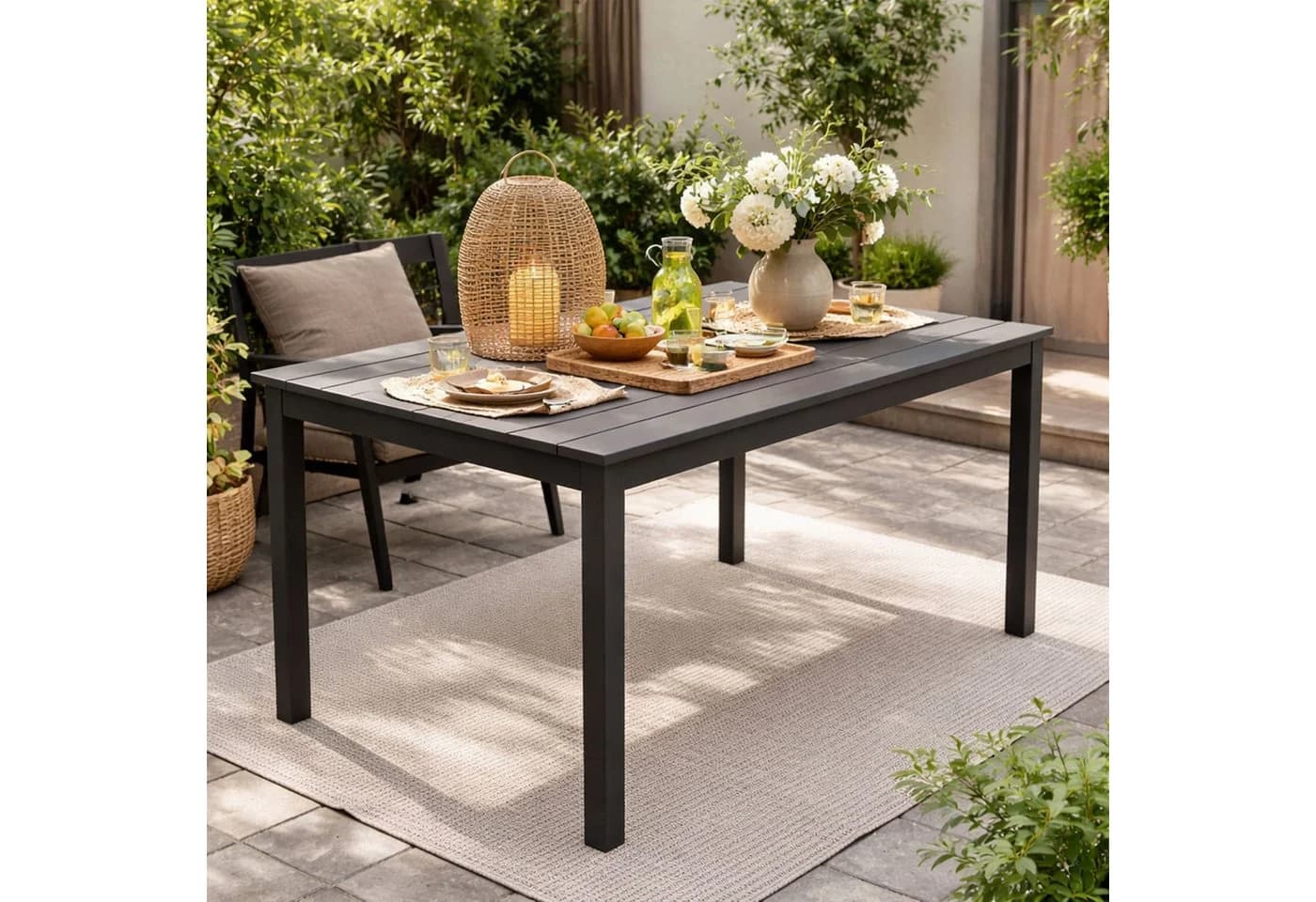 Mojawo Gartentisch Anthrazit 138x80x72cm Holz-Optik