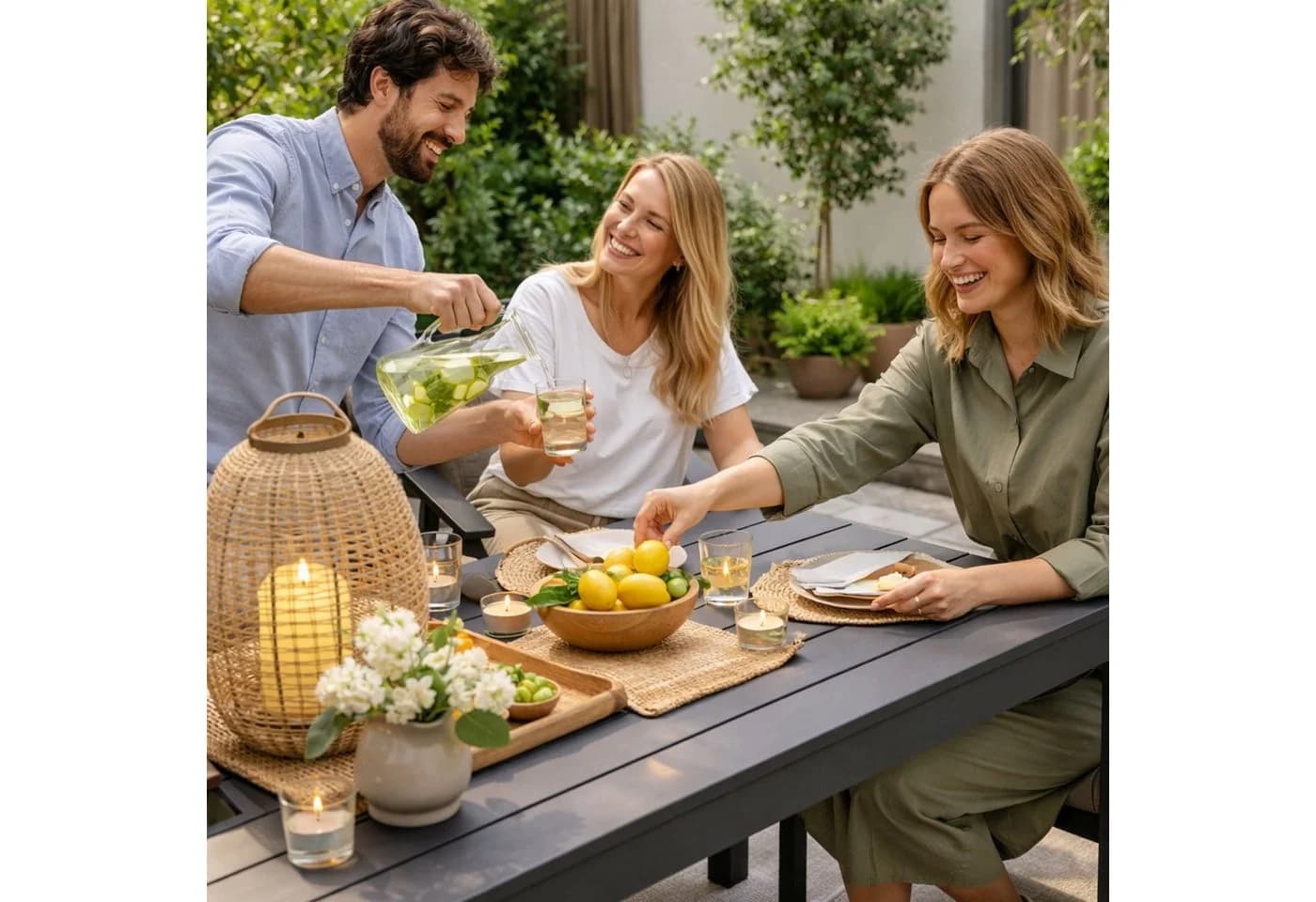 Mojawo Gartentisch Anthrazit 138x80x72cm Holz-Optik - Bild 3