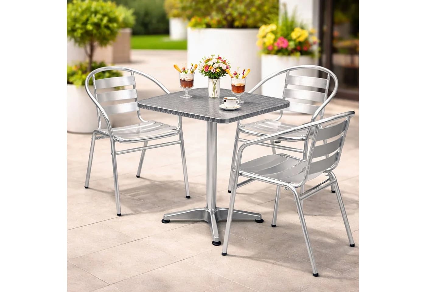 Mojawo Bistrogarnitur 4-tlg. Aluminium Silber klappbar