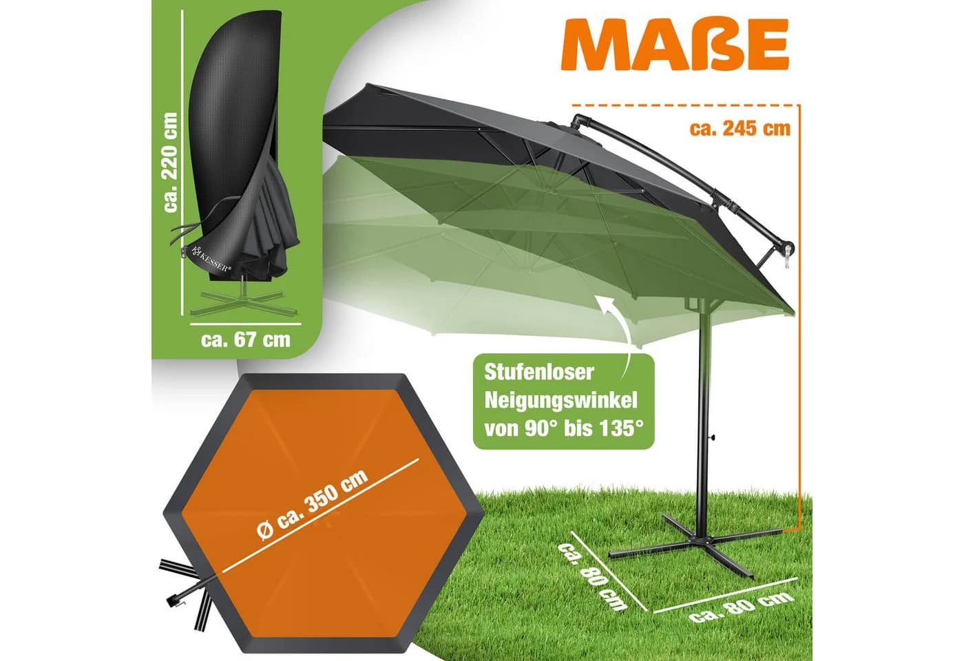 KESSER® Alu Ampelschirm Sonnenschirm mit Kurbelvorrichtung - Bild 2