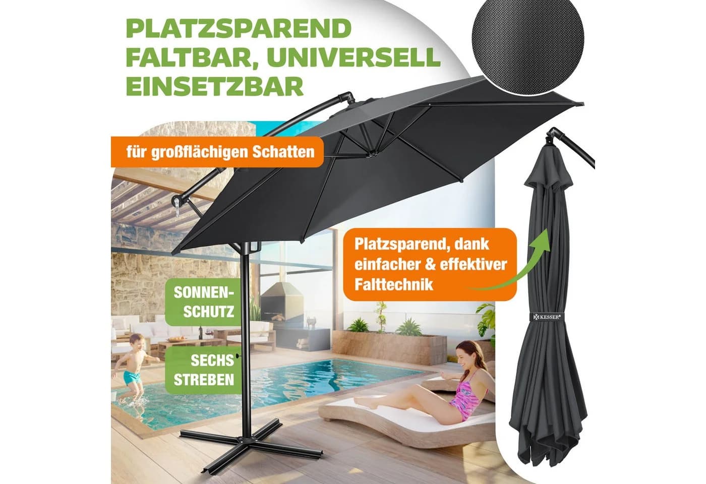 KESSER® Alu Ampelschirm Sonnenschirm mit Kurbelvorrichtung - Bild 5