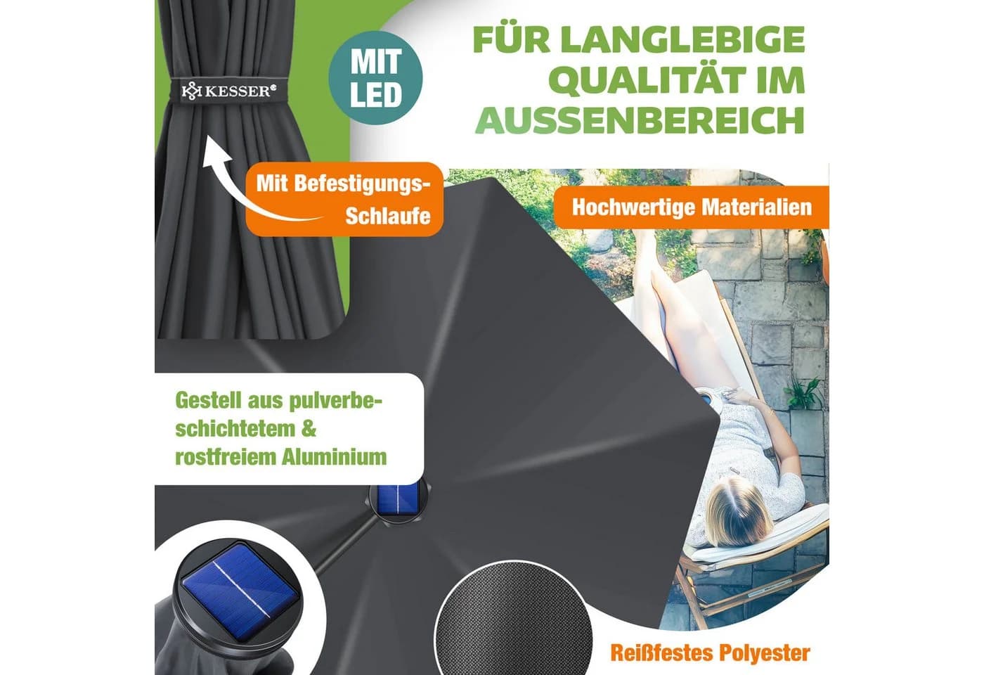 KESSER® Alu Ampelschirm LED Solar mit Abdeckung und Kurbelvorrichtung - Bild 4