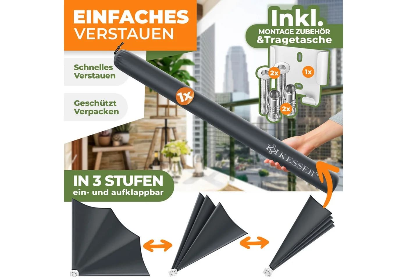 KESSER® Balkonfächer klappbar mit Wandhalterung 140x140cm - Bild 5