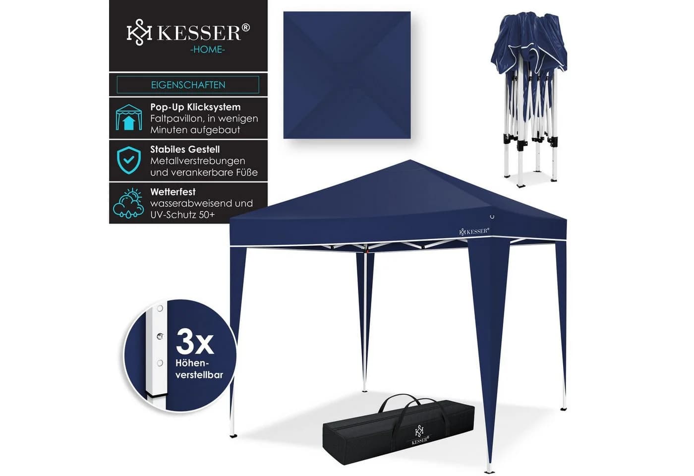 KESSER Pavillon 3x3m Blau UV-Schutz 50+ Wasserabweisend - Bild 2