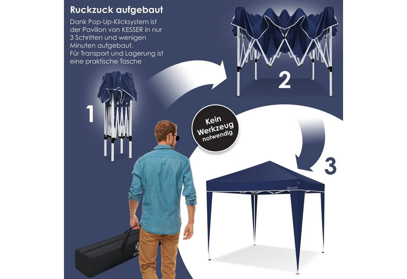 KESSER Pavillon 3x3m Blau UV-Schutz 50+ Wasserabweisend - Bild 5