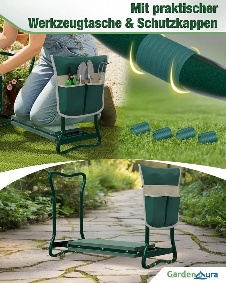 GardenAura Kniebank für Gartenarbeit klappbar mit Werkzeugtasche - Bild 4