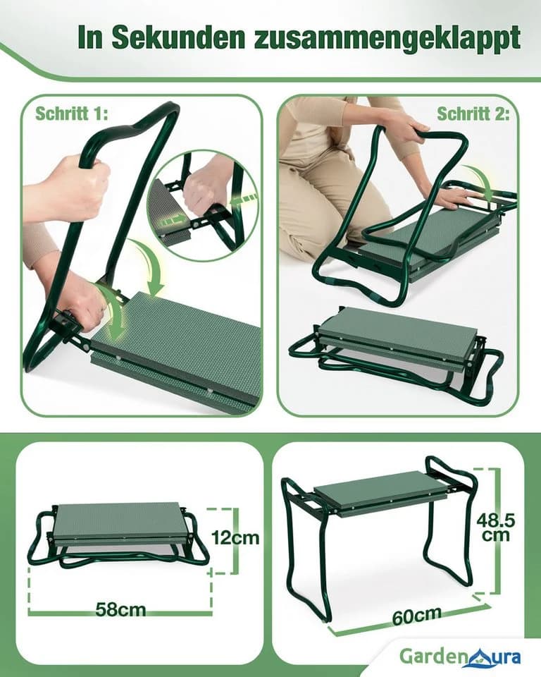 GardenAura Kniebank für Gartenarbeit klappbar mit Werkzeugtasche - Bild 5