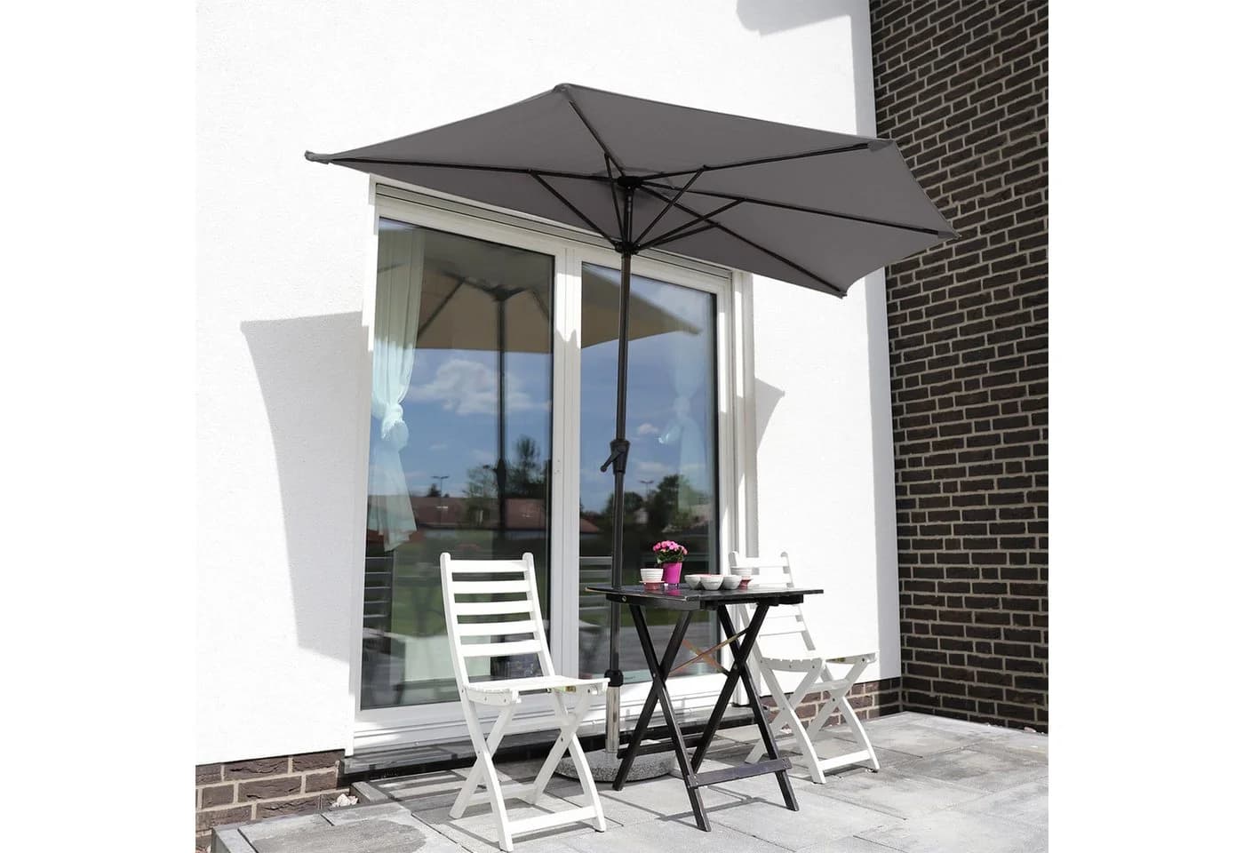 Sekey Balkonschirm Halbrund 270 cm Grau mit Kurbel und UV50+ Schutz