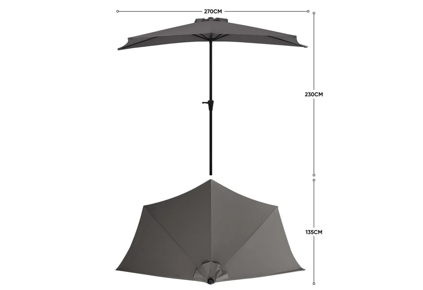 Sekey Balkonschirm Halbrund 270 cm Grau mit Kurbel und UV50+ Schutz - Bild 3
