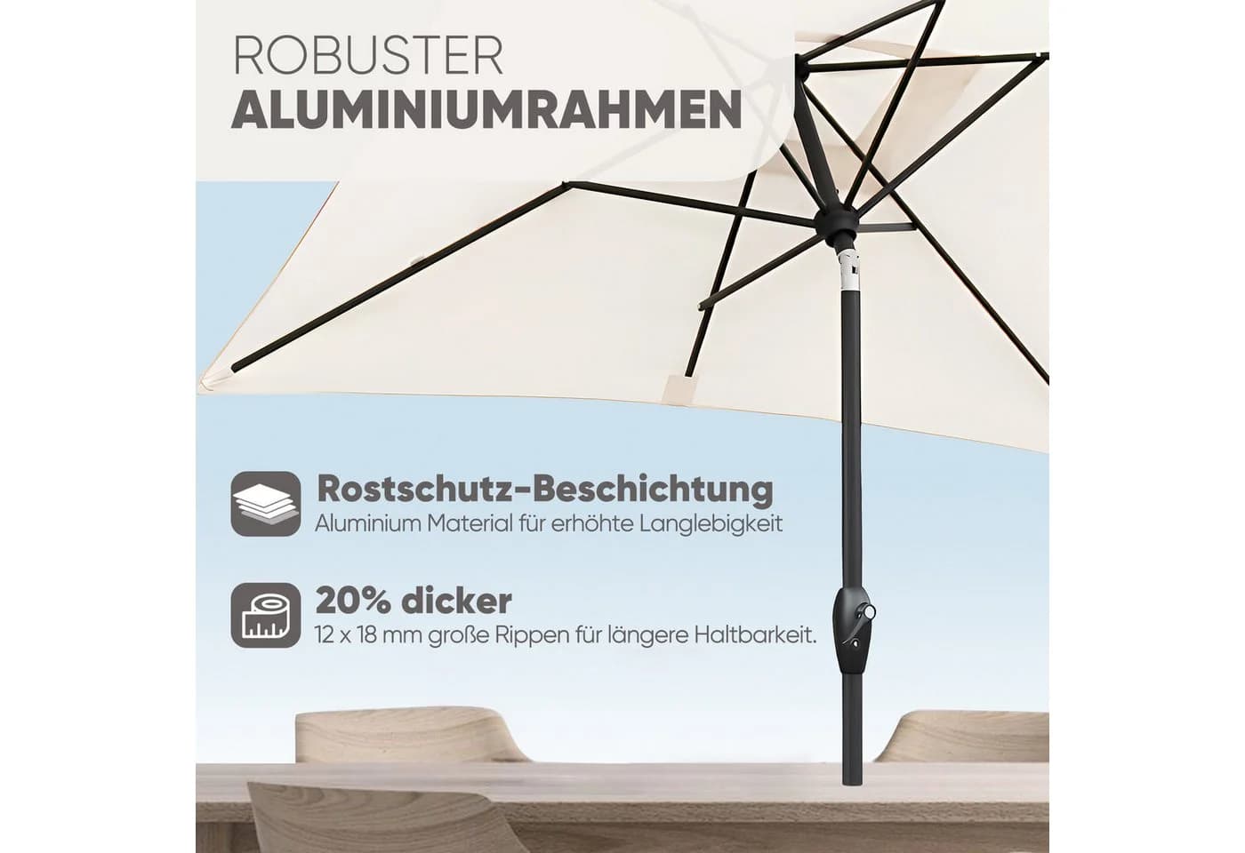 Sekey Aluminium Sonnenschirm Rechteckig Creme UV50+ Kurbel - Bild 3