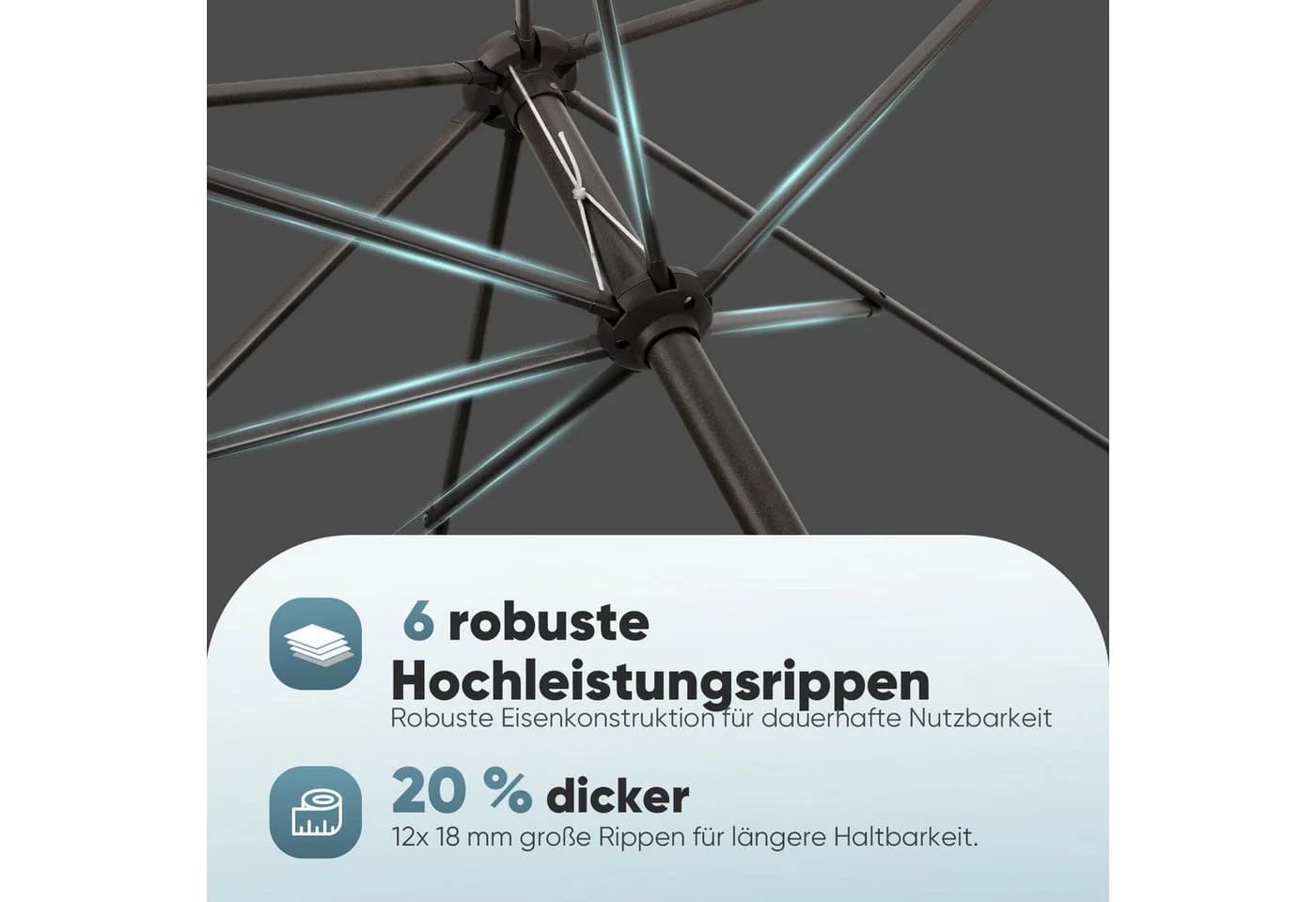 Sekey Sonnenschirm 270 cm Grau UV50+ mit Kurbel - Bild 3