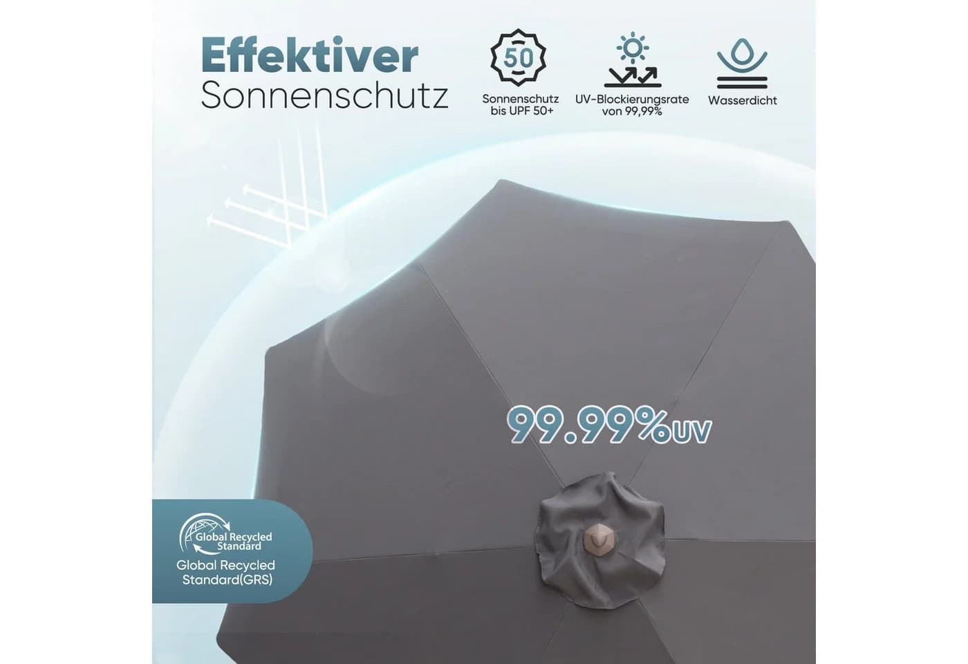 Sekey Sonnenschirm 270 cm Grau UV50+ mit Kurbel - Bild 4