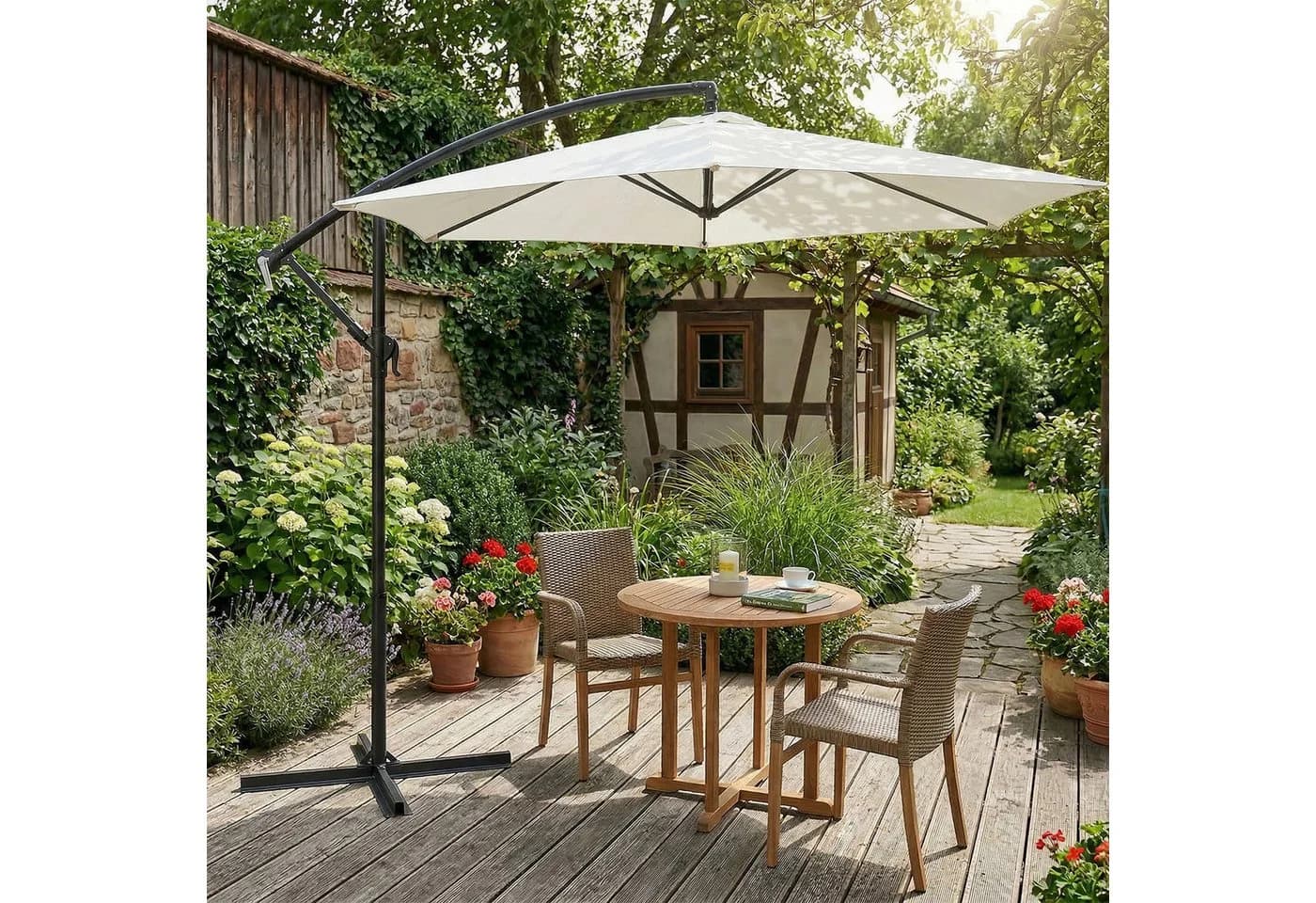 Sekey Sonnenschirm Ampelschirm 300x300 cm Creme 360° drehbar - Bild 2
