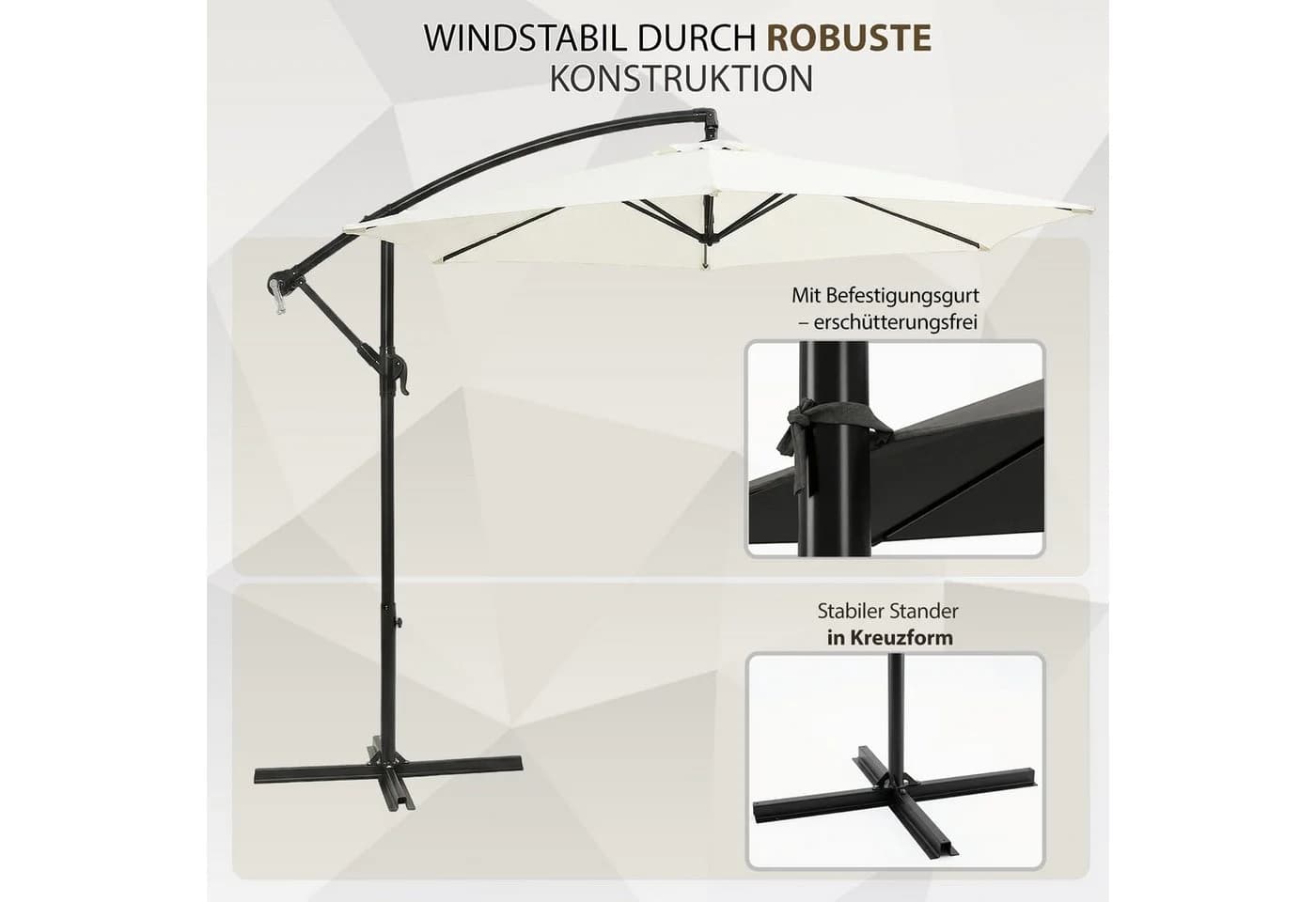 Sekey Sonnenschirm Ampelschirm 300x300 cm Creme 360° drehbar - Bild 5