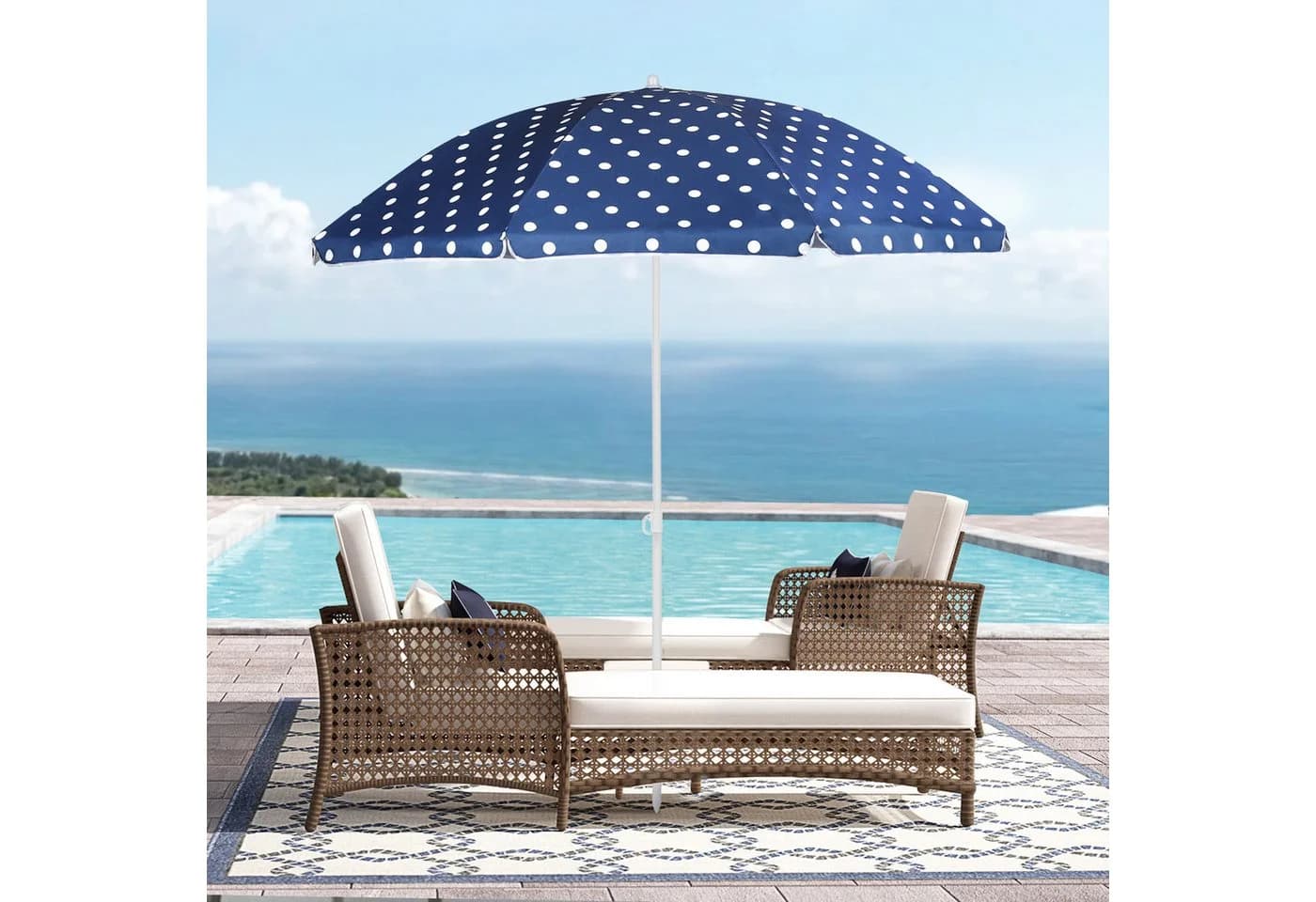 Sekey Sonnenschirm 160 cm Blau-Weiß mit verstellbarer Höhe und Neigung - Bild 3