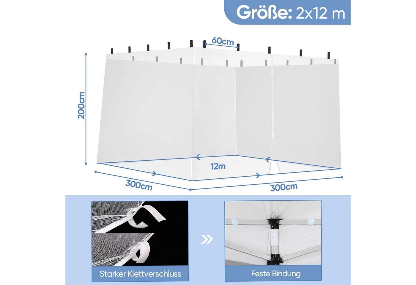 Sekey Moskitonetz 3x3m für Pavillon Weiß mit Reißverschluss - Bild 4