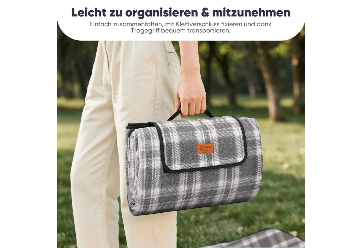 Sekey Picknickdecke 200x200 cm Grau Wasserdicht Faltbar - Bild 5