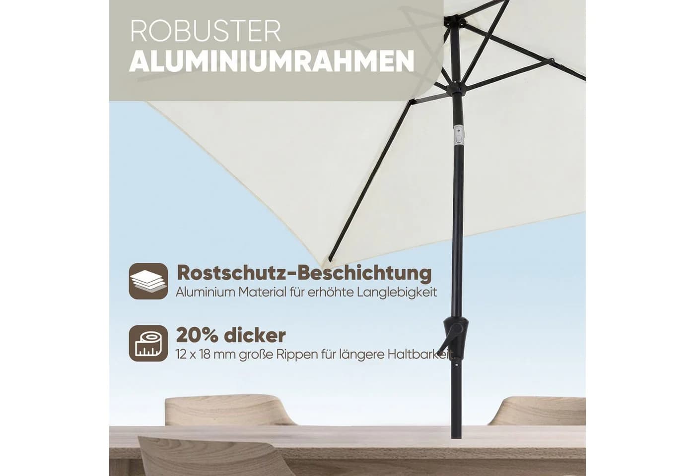 Sekey Rechteckschirm Aluminium mit Kurbel UV50+ Creme - Bild 3