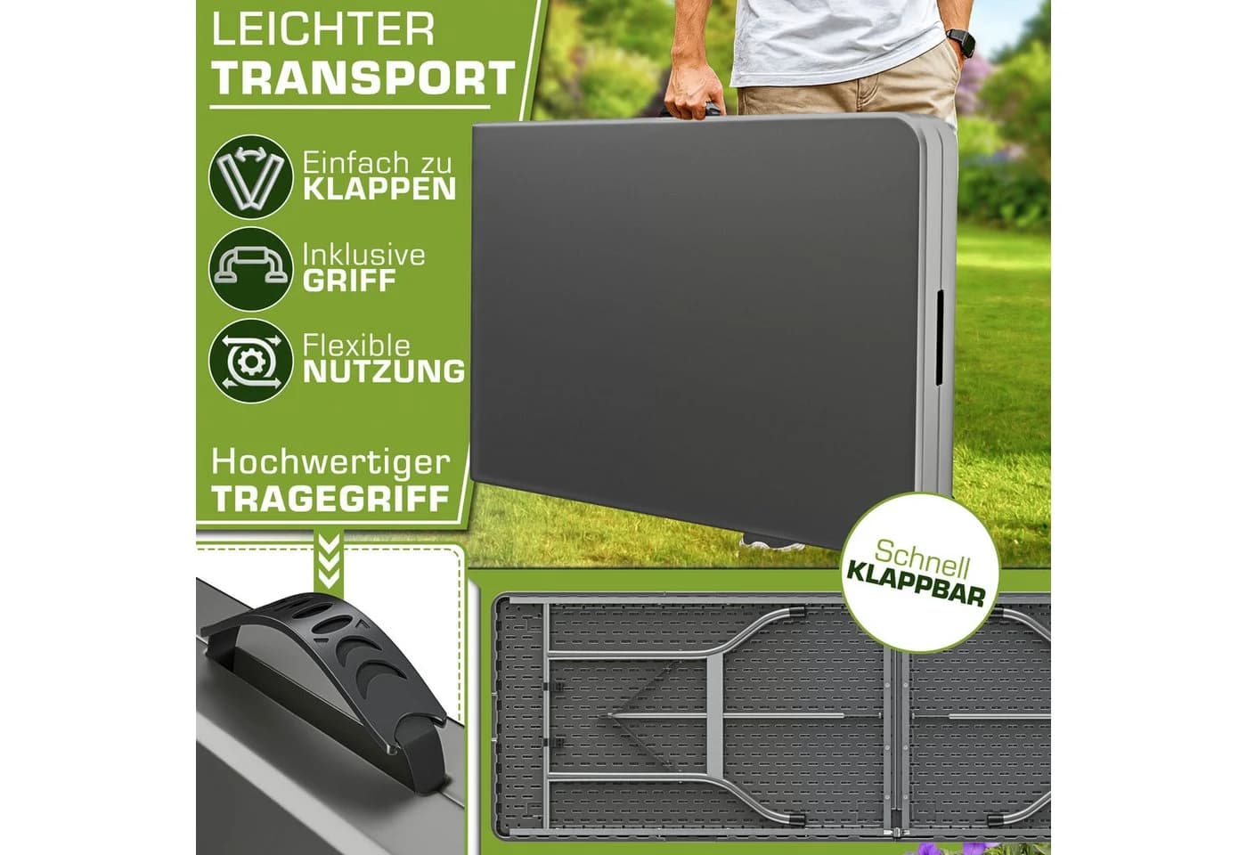 tillvex Gartentisch Klappbar Kunststoff 180x75cm - Bild 3